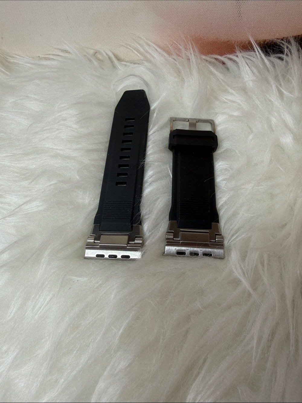 Black Silicone Watch Band with Silver Metal Adapter for Apple watch size 44